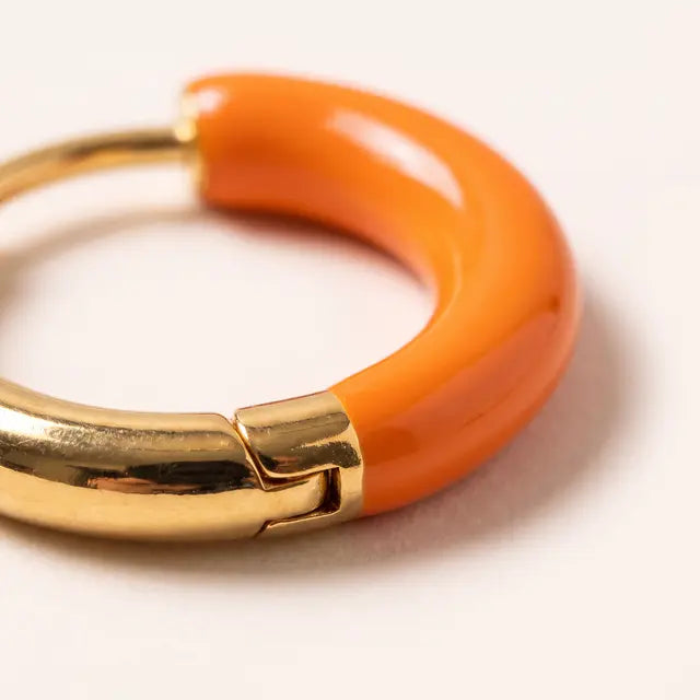 Gold Plated Orange Enamel Hoop Earrings