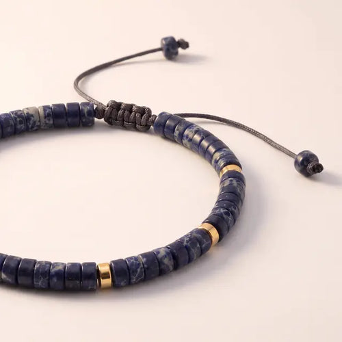 Gold & Navy Blue Beaded Bracelet