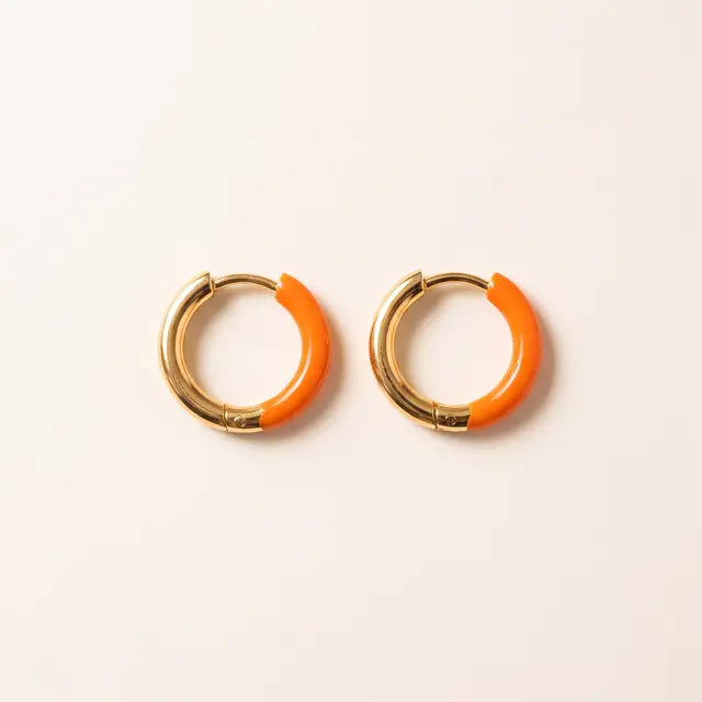 Gold Plated Orange Enamel Hoop Earrings