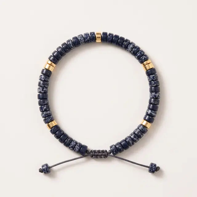 Gold & Navy Blue Beaded Bracelet