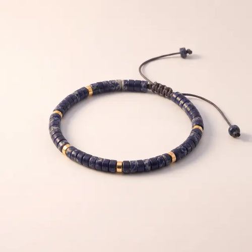 Gold & Navy Blue Beaded Bracelet