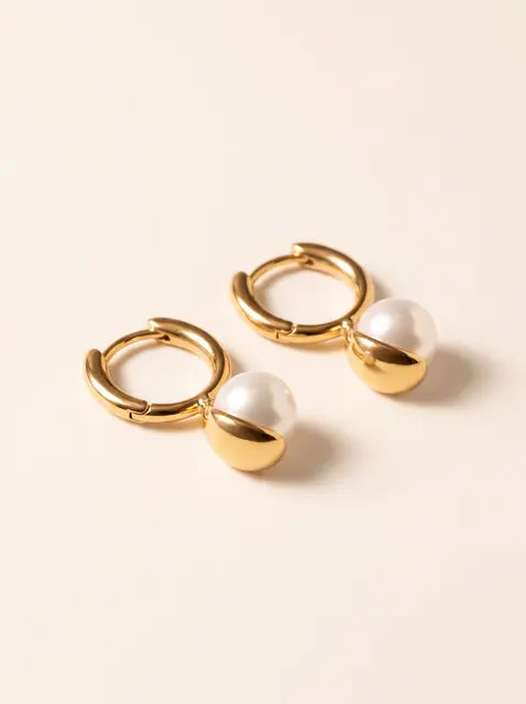 Gold Pearl Hoop Earrings