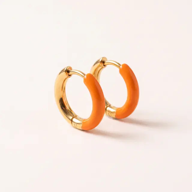 Gold Plated Orange Enamel Hoop Earrings