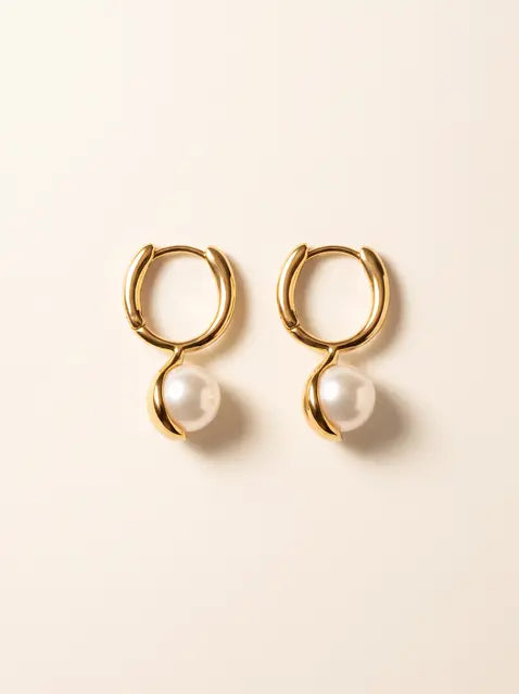 Gold Pearl Hoop Earrings