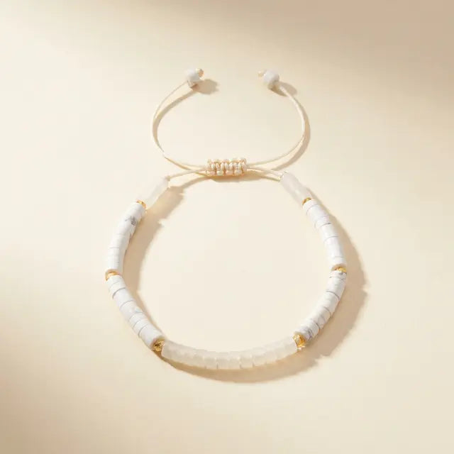 Ivory Marble-Style Beaded Adjustable Bracelet
