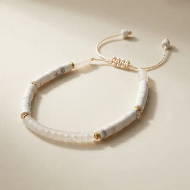 Ivory Marble-Style Beaded Adjustable Bracelet