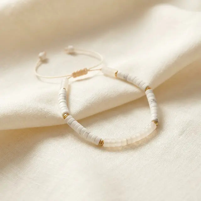 Ivory Marble-Style Beaded Adjustable Bracelet