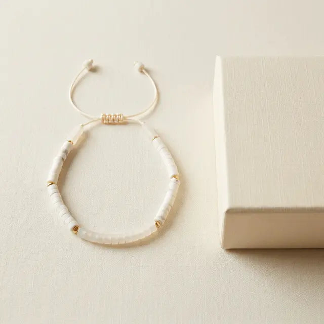 Ivory Marble-Style Beaded Adjustable Bracelet