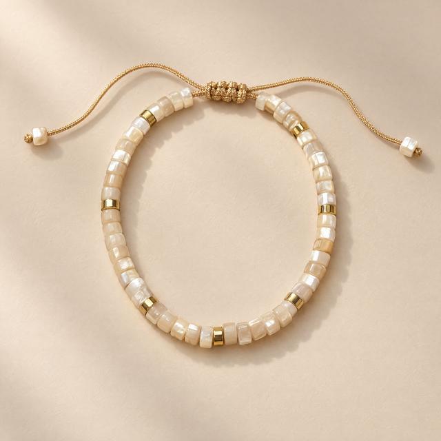 Ivory & Gold Beaded Adjustable Bracelet