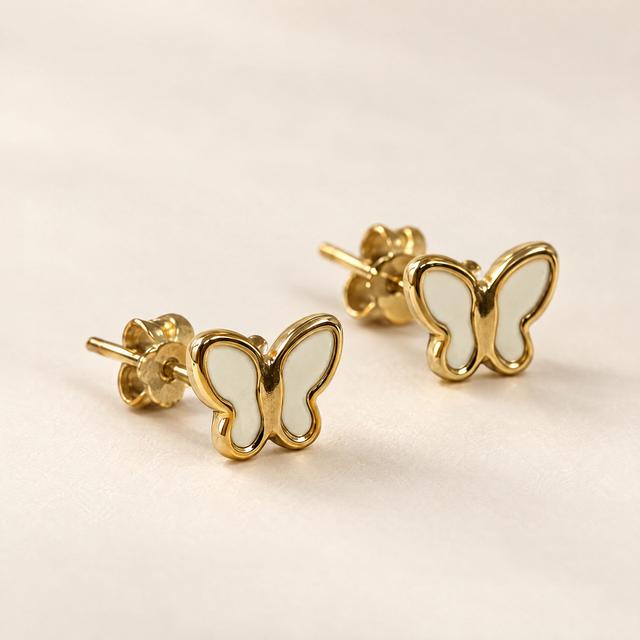 Gold Butterfly Enamel Stud Earrings
