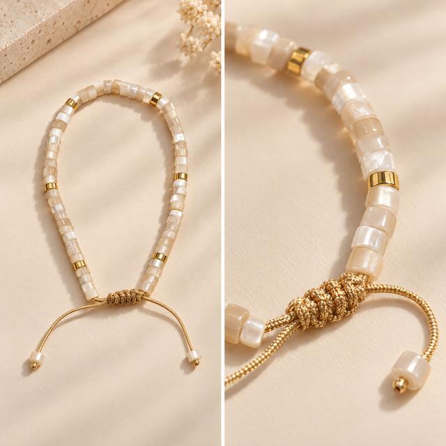Ivory & Gold Beaded Adjustable Bracelet