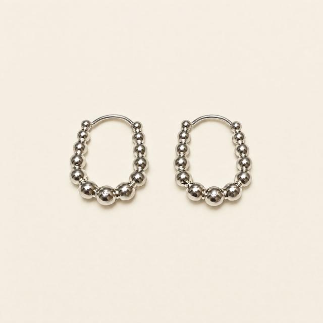 Silver-Tone Beaded Hoop Earrings