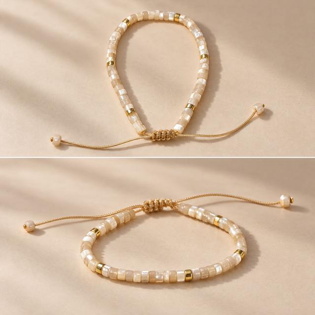 Ivory & Gold Beaded Adjustable Bracelet