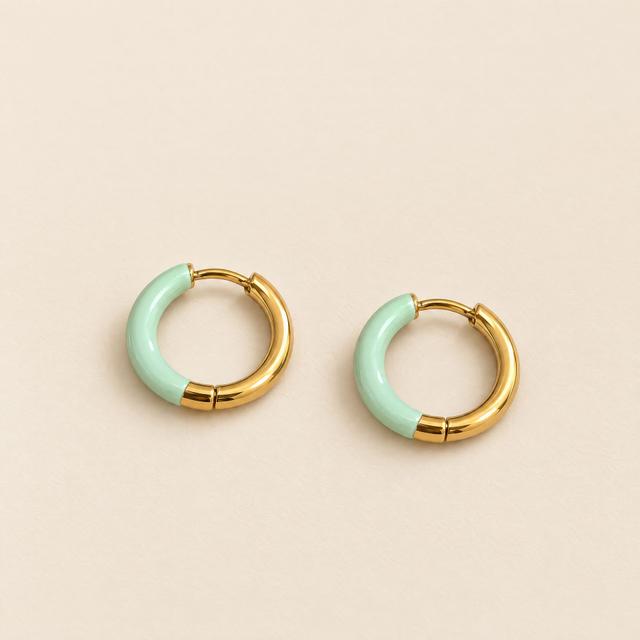 Mint Green Enamel Gold Mini Hoop Earrings
