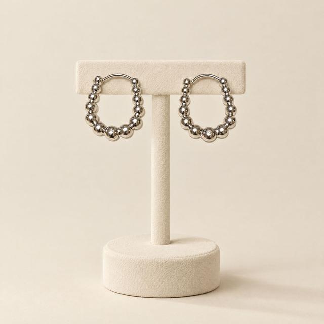 Silver-Tone Beaded Hoop Earrings