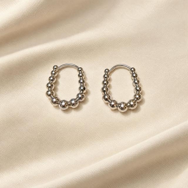 Silver-Tone Beaded Hoop Earrings