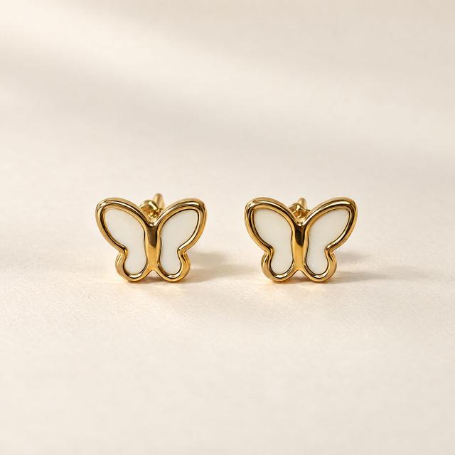 Gold Butterfly Enamel Stud Earrings