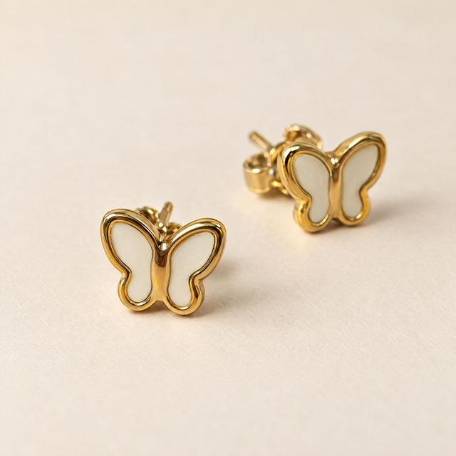 Gold Butterfly Enamel Stud Earrings